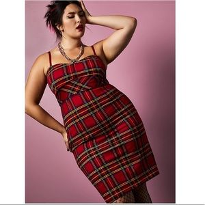 BETSEY JOHNSON RED TARTAN PONTE BODYCON DRESS
